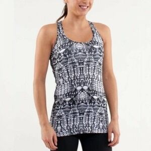 Lululemon Cool Racerback Glacier Lace Athletic Top Size 6 White Black Yoga